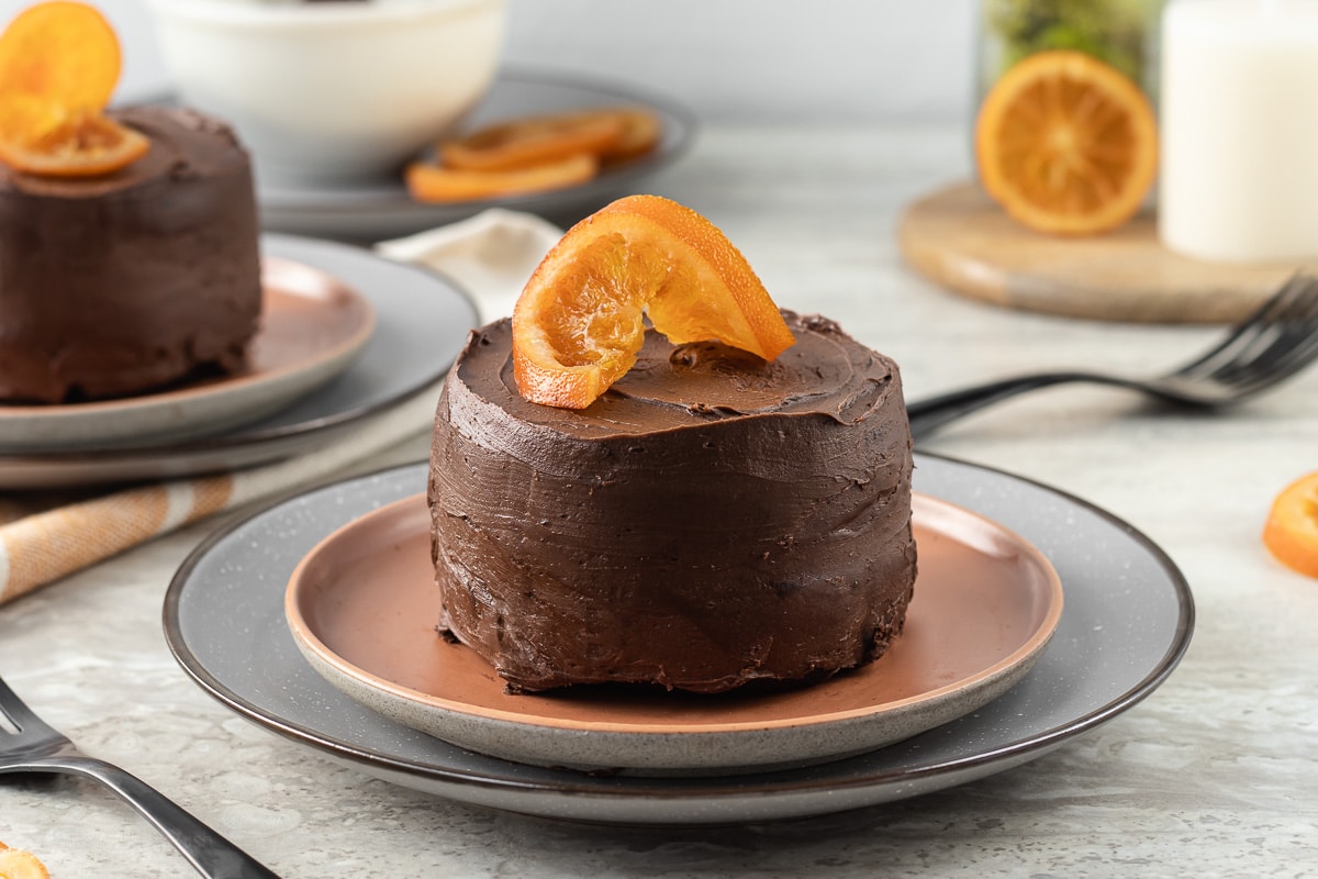 close up of chocolate orange cake for two