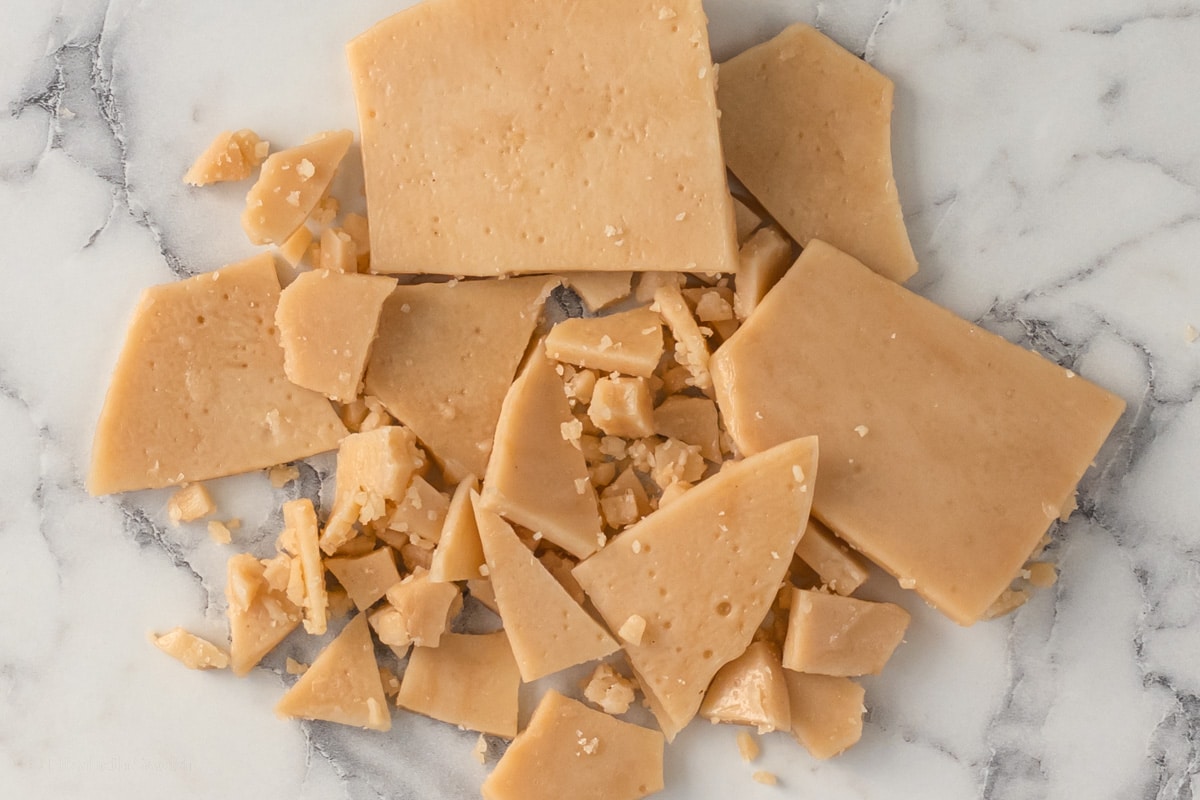Homemade Toffee cracked into pieces
