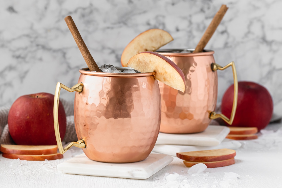 Shot of two mocktail mules in copper mugs