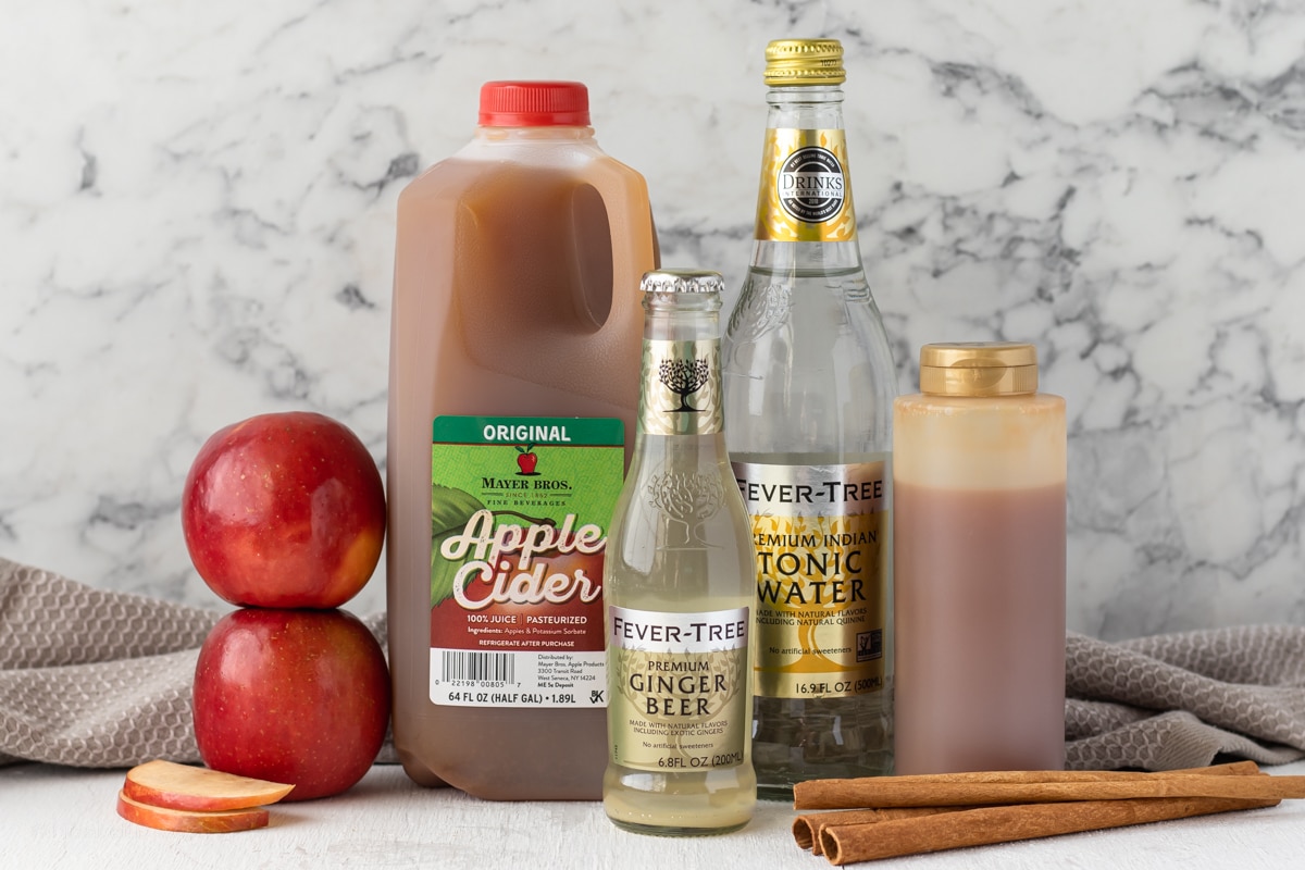 Ingredients for Apple Cider Mule Mocktail