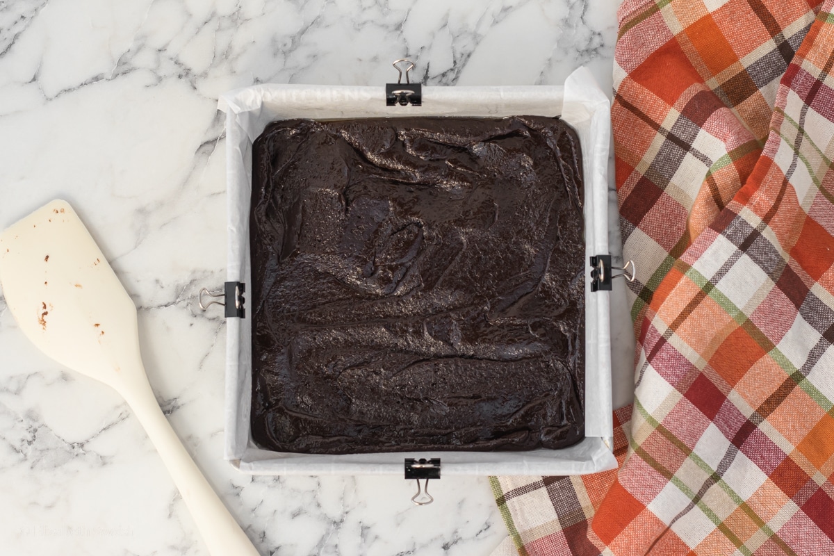 Brownie layer in an 8x8 pan