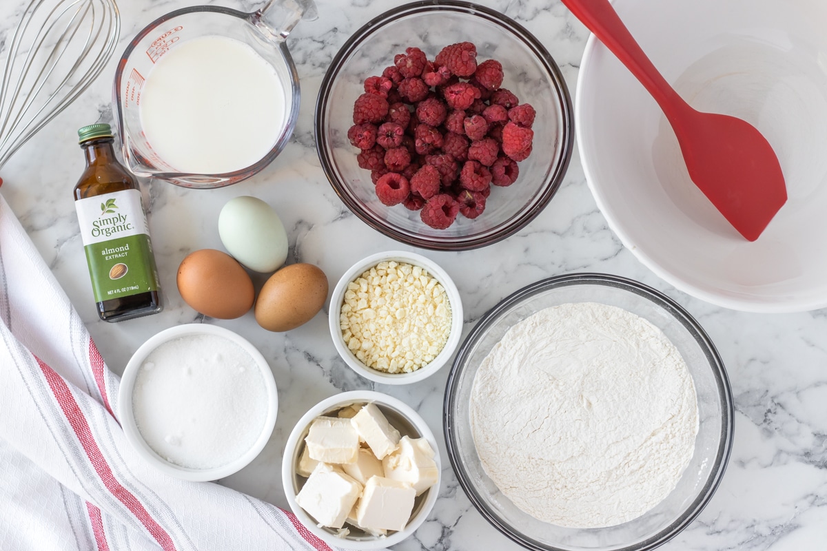 Ingredients for Raspberry White CHocolate Bundt Cake