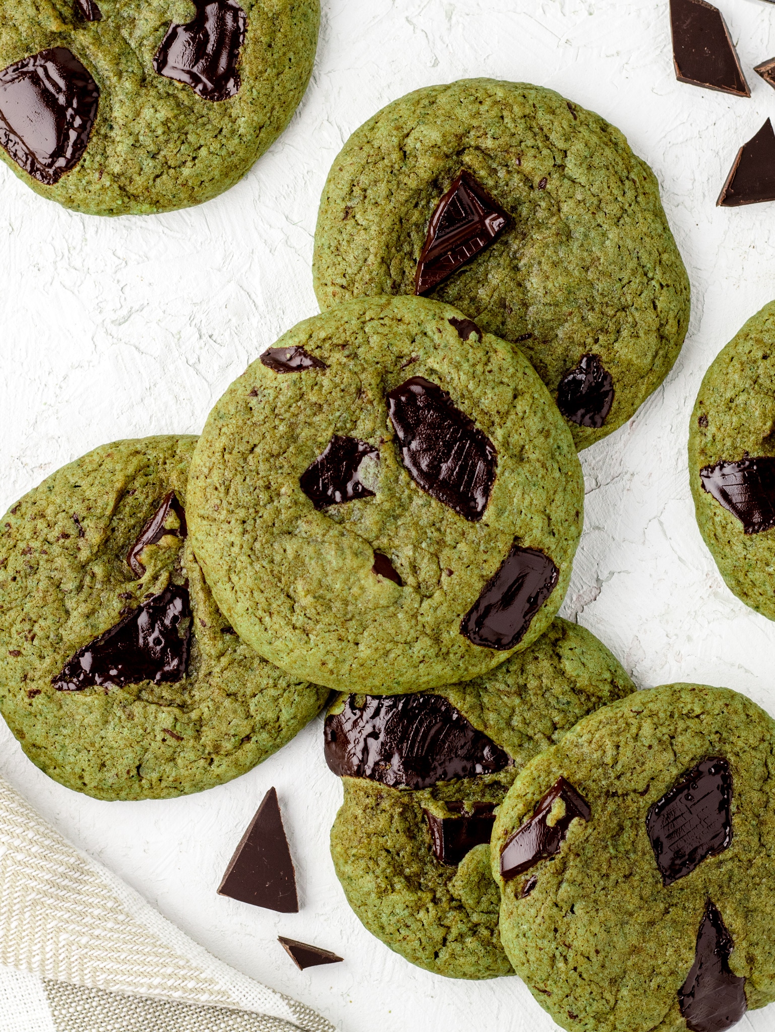 Dark chocolate matcha cookies warm and fresh out of the oven.