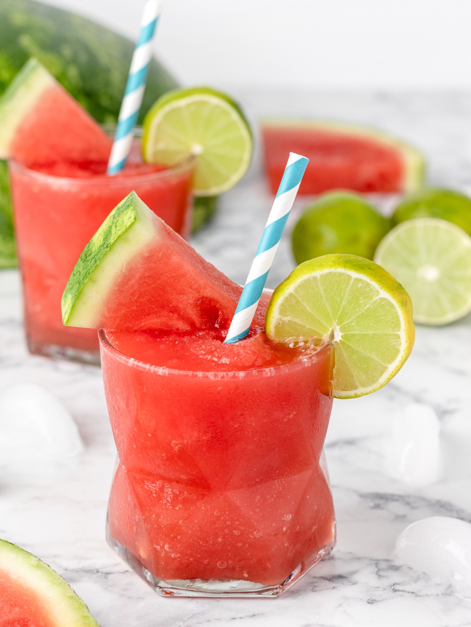 Watermelon Lime Slush in glasses ready for sipping!