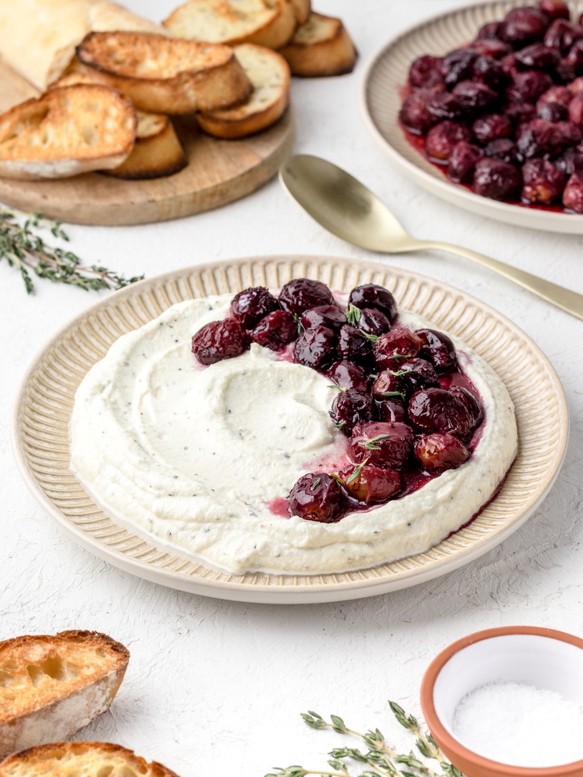 Ricotta Dip with Roasted Grapes ready to be ate.