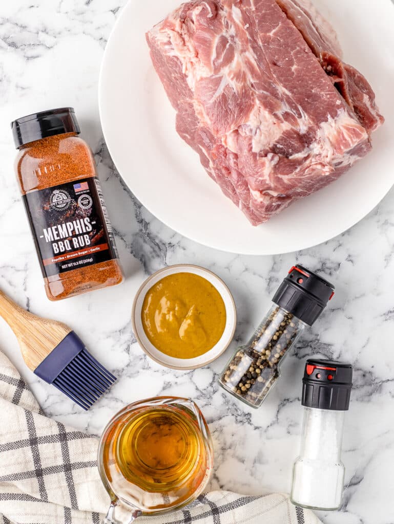 Ingredients. Pork butt, Carolina Gold BBQ Sauce, Memphis BBQ Rub, Salt, and Pepper.