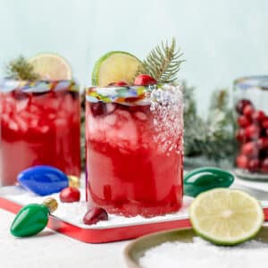 Two Non Alcoholic Cranberry Margarita Mocktails.