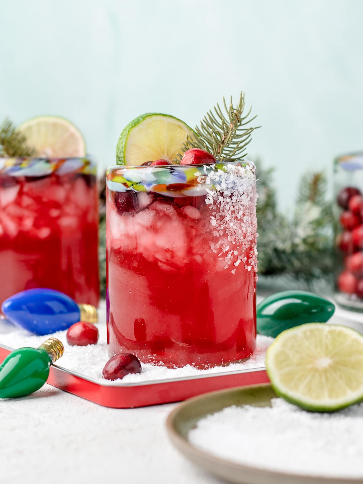 Two Alcohol free Cranberry Margarita Mocktails.