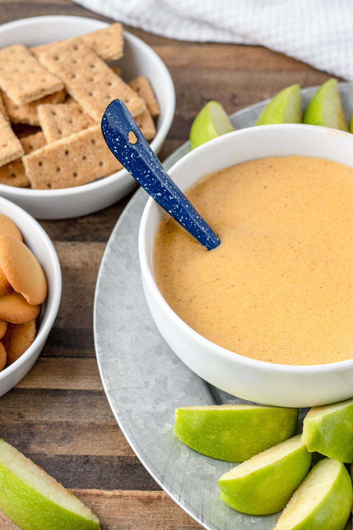 Fruit Dip flavored with maple and pumpkin for dipping apples, crackers, cookies, and more.