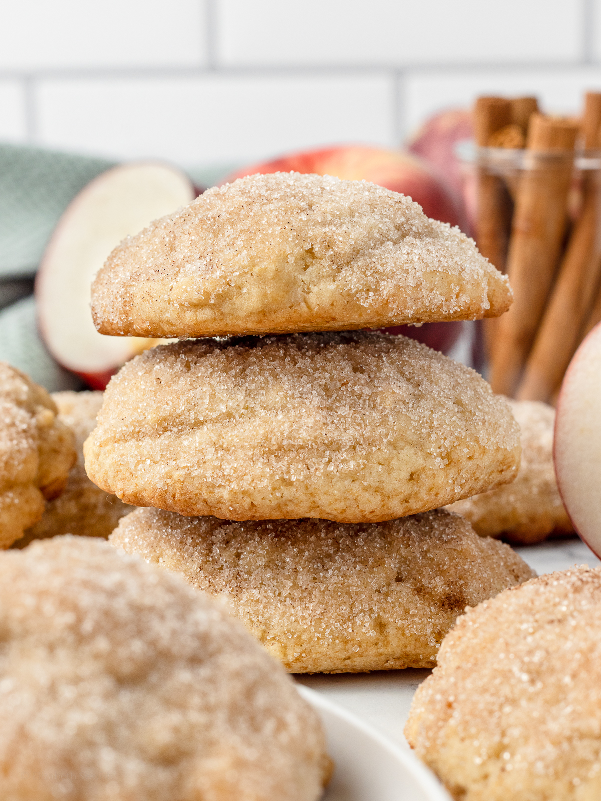 Stack of 3 cinnamon sugar Applesauce Cookies.